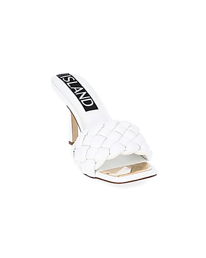 360 degree animation of product White faux leather woven high heel sandal frame-19