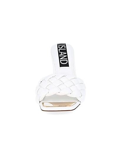 360 degree animation of product White faux leather woven high heel sandal frame-21