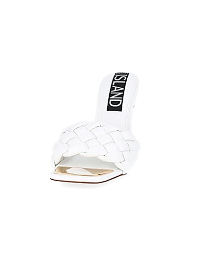 360 degree animation of product White faux leather woven high heel sandal frame-22