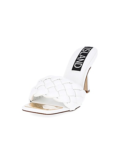 360 degree animation of product White faux leather woven high heel sandal frame-23