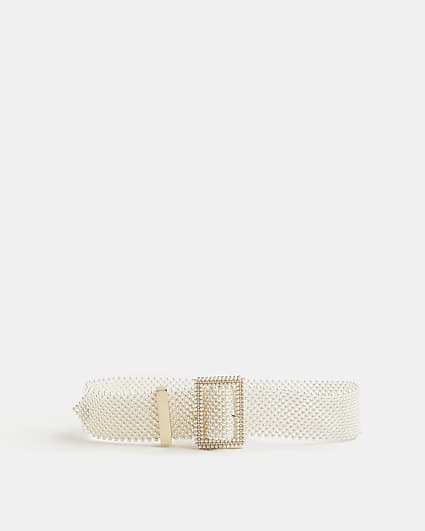 White faux pearl belt