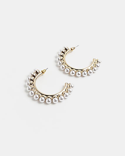 White faux pearl hoop earrings