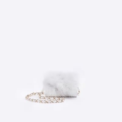 White Feather cross body Chain Purse