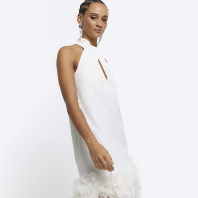 River island white cheap feather dress