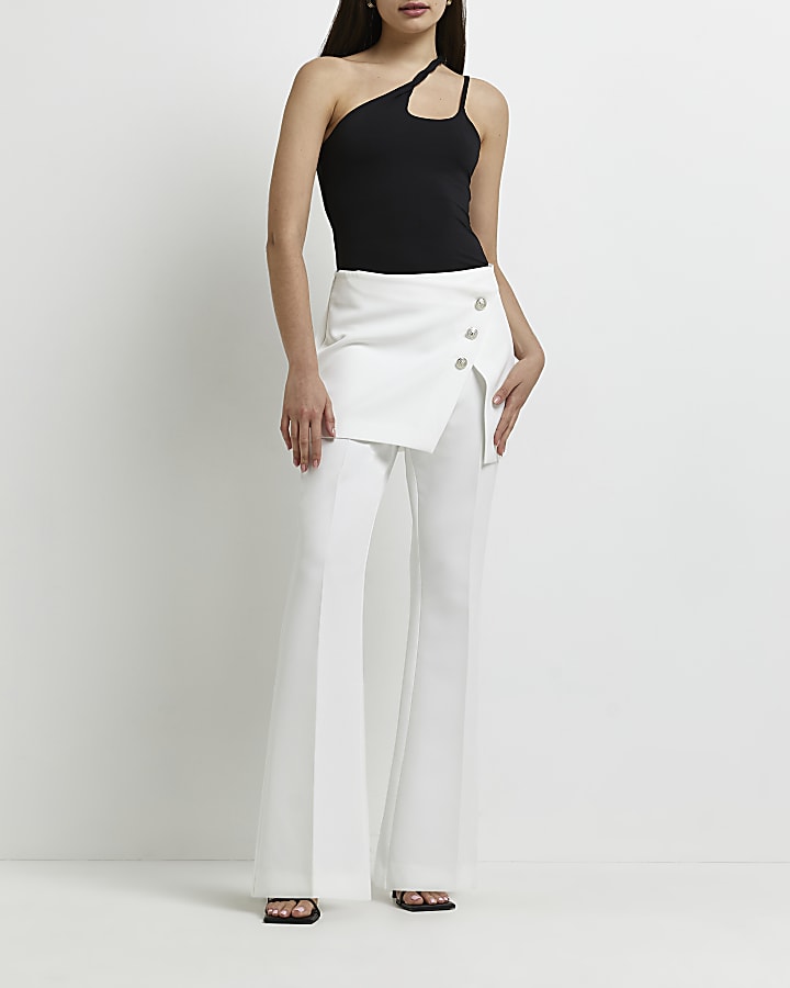 White flared trouser skirt
