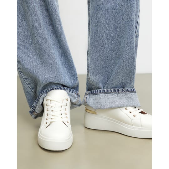River Island White Flatform Lace Up Trainers