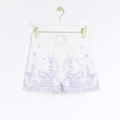 River island white belted shorts clearance