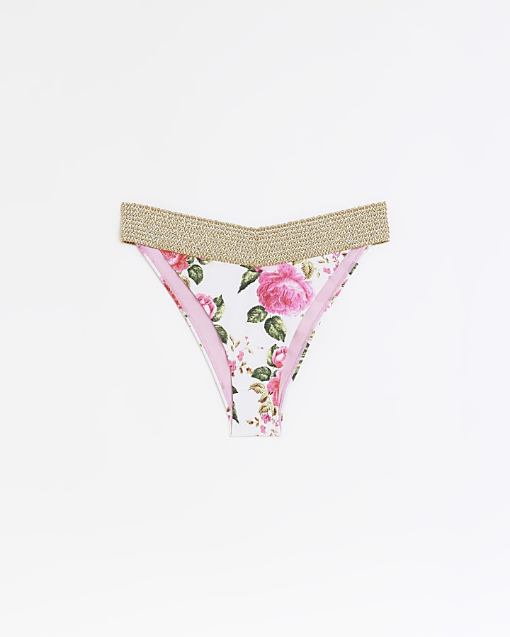 White floral brief bikini bottoms
