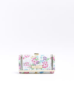 White floral clip top purse