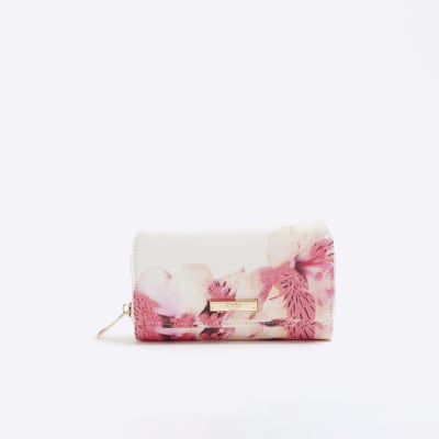 White Floral Embossed Flap Purse