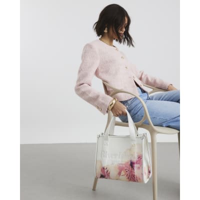 White Floral Embossed Tote Bag