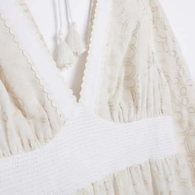 White floral embroidered beach mini dress River Island