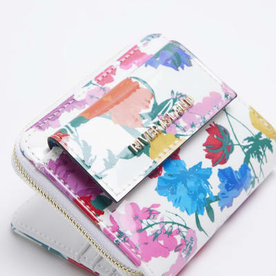 White floral fold out zip purse