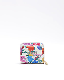 White floral fold out zip purse