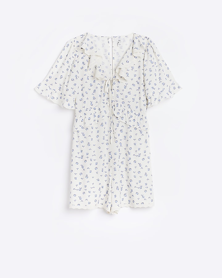 White Floral Frill Playsuit