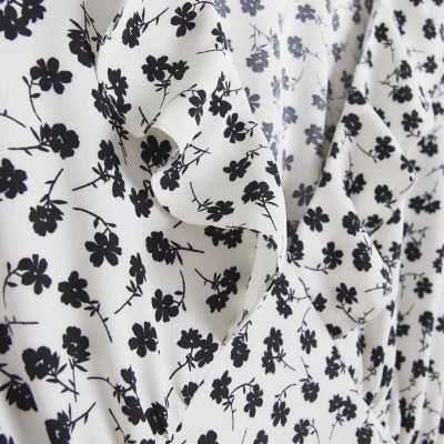 White floral frill swing mini dress