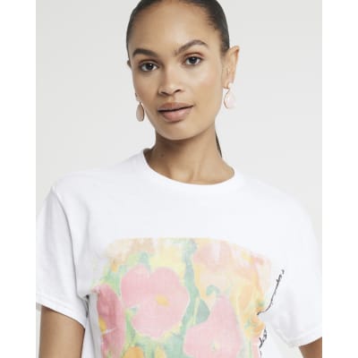 white colorful graphic tee