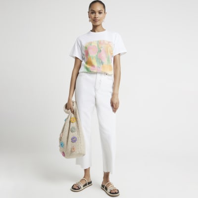 T-Shirt Femme River Island Blanc à Volants Peplum - Taille S Neuf Avec Étiquettes