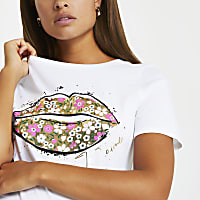 White floral lips print t-shirt
