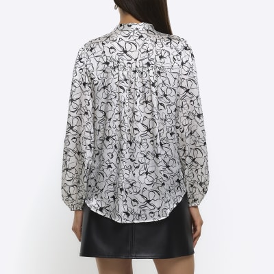 White floral long sleeve blouse