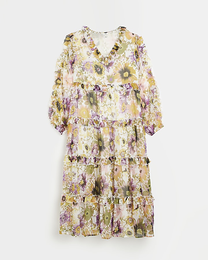 White floral long sleeve maxi dress