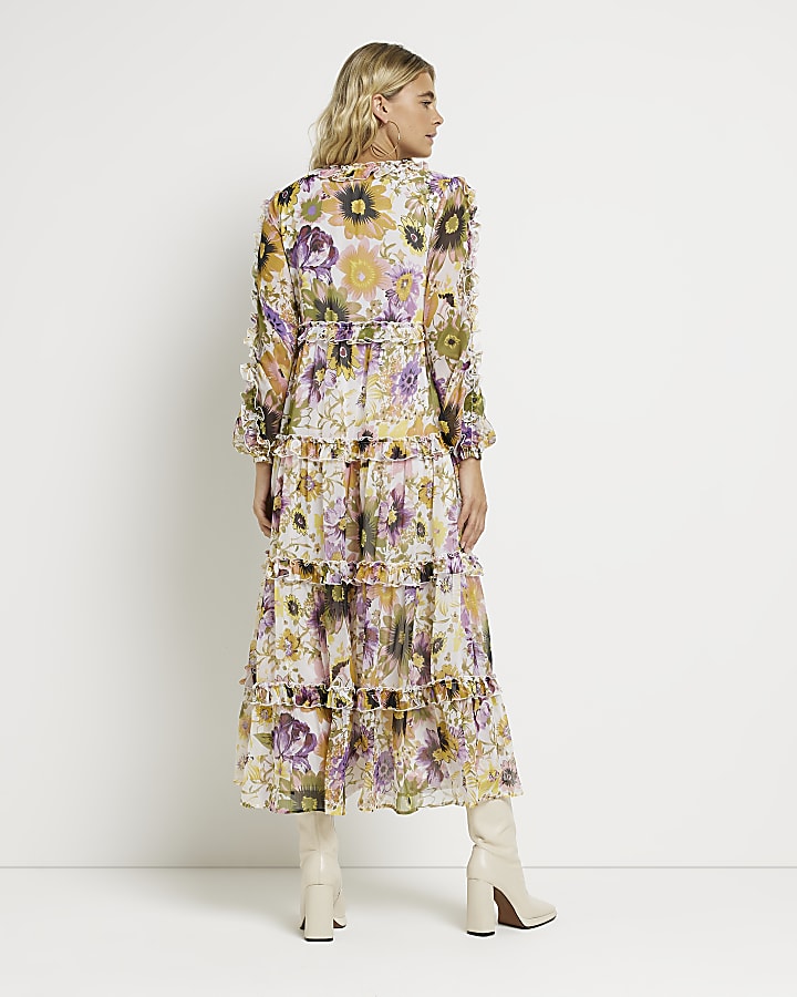 White floral long sleeve maxi dress