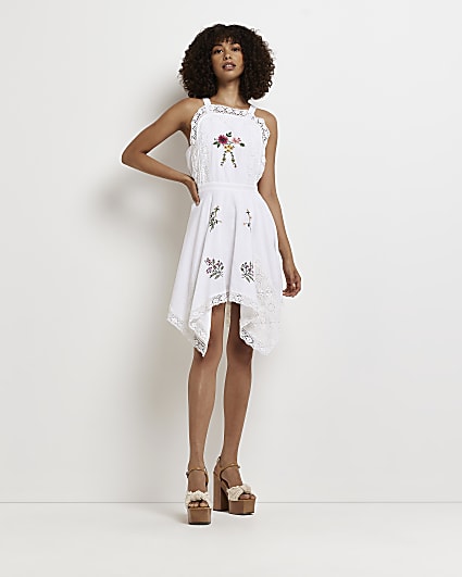 White floral mini dress