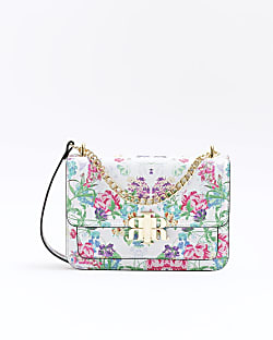 White floral print shoulder satchel bag