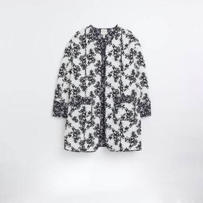White floral quilted coat River Island