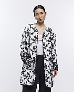White floral quilted coat