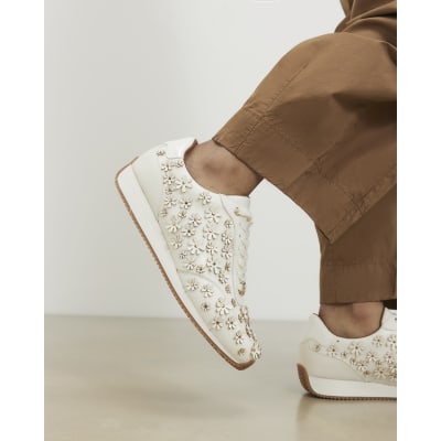 White Floral Retro Trainers