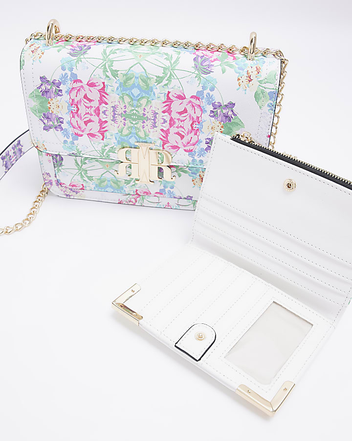 White floral satchel and purse bundle