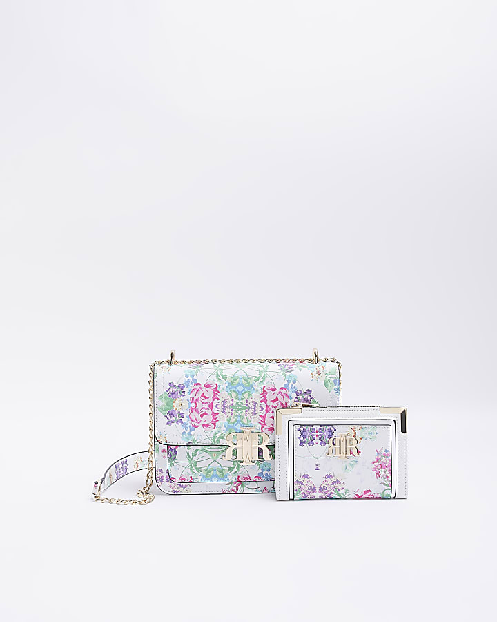 White floral satchel and purse bundle