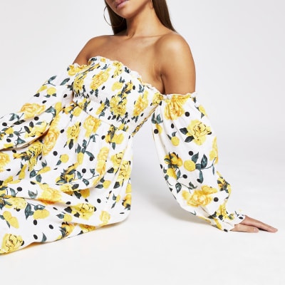 river island midi dress with belt detail in yellow