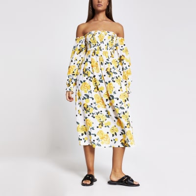 river island yellow polka dot dress