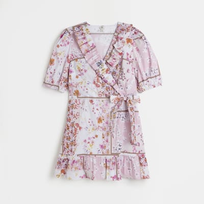 White floral wrap mini dress