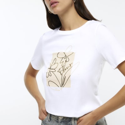 White flower graphic t-shirt
