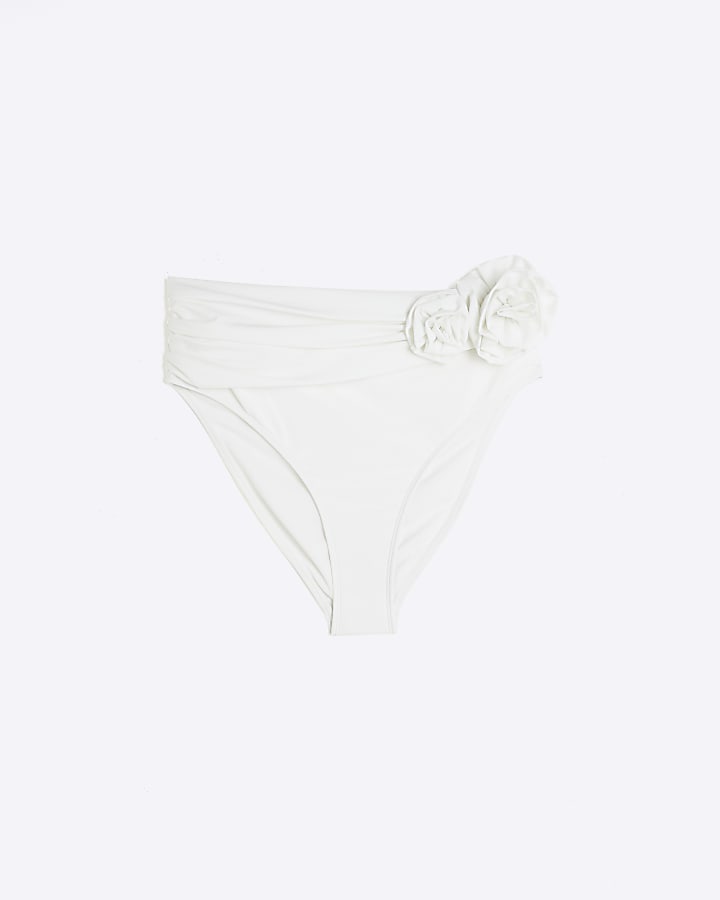 White flower high waisted bikini bottoms