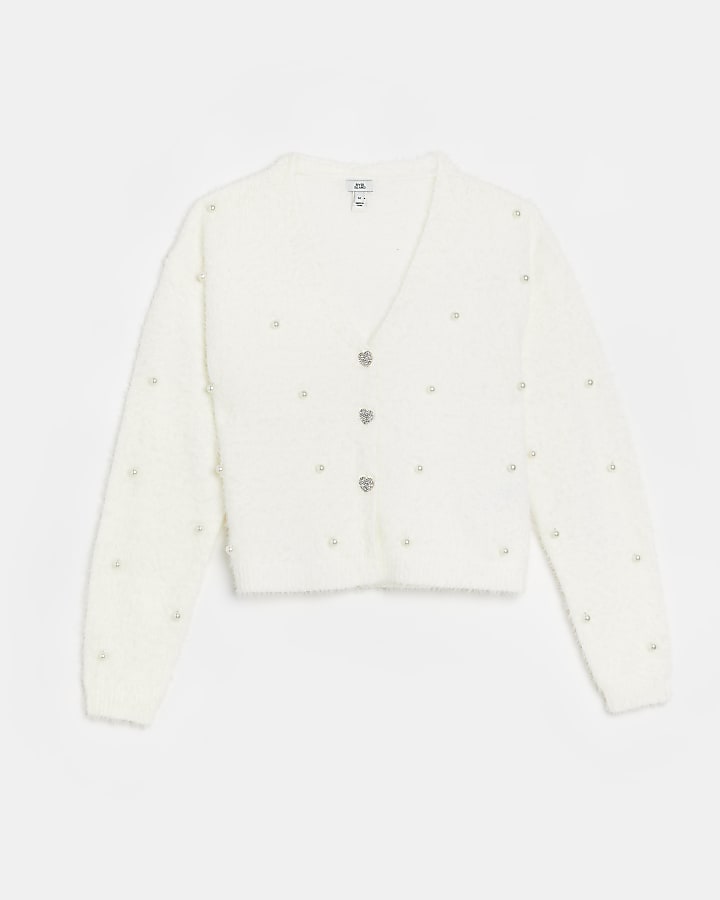 White fluffy pearl long sleeve cardigan