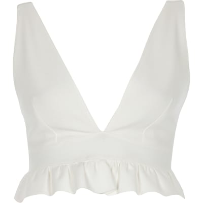 White frill hem bralet