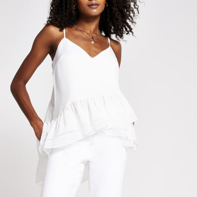 White frill hem cami Top River Island