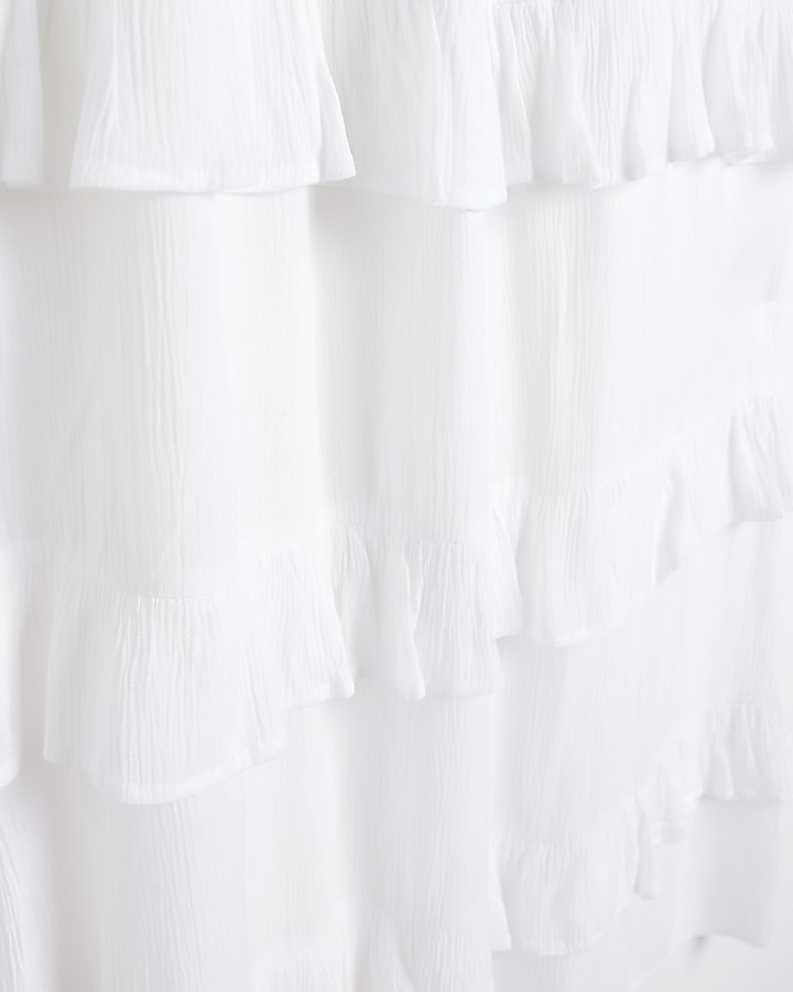 White Frill Layered Midi Dress