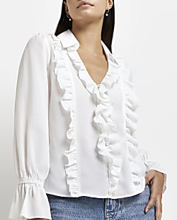 White frill long sleeve blouse