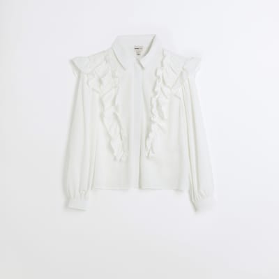 White frill long sleeve shirt