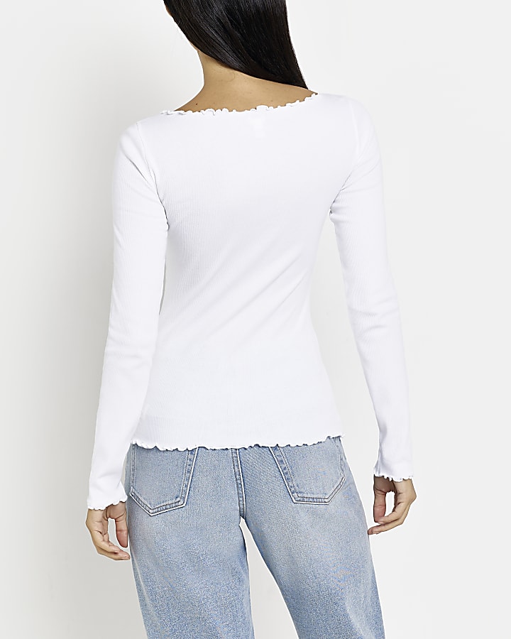 White frill long sleeve top