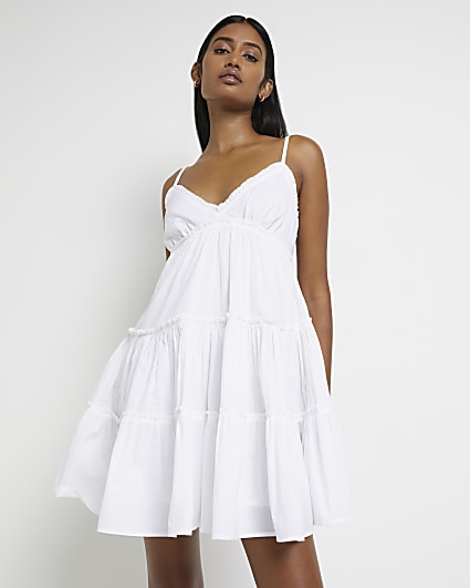 White frill mini beach dress
