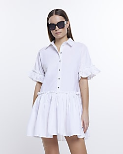 White frill mini shirt dress
