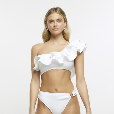 White frill one shoulder bikini top