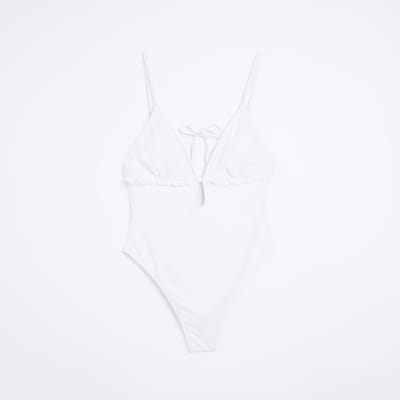 White frill plunge swimsuit | River Island