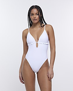 White frill plunge swimsuit